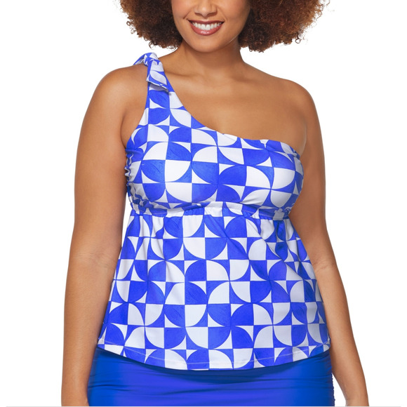 Raisins Curve Trendy Marita One Shoulder Tankini Top Blue Plus Size 14W - Picture 1 of 4